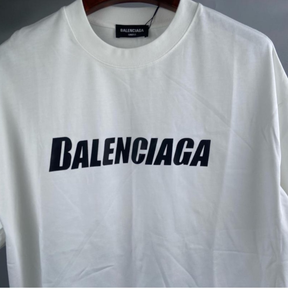 Balenciaga White Short Sleeve Tee with Bold Logo